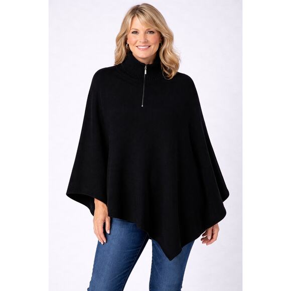 Revue Sweaters - Clothes by Revue Black 100% Wool Sweater Poncho Pockets FLAW Womens Size Medium